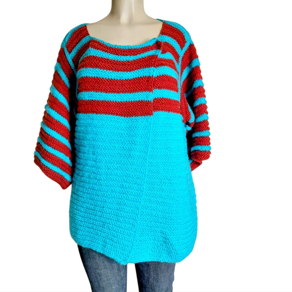 Striped Rust and Turquoise Crochet Sweater